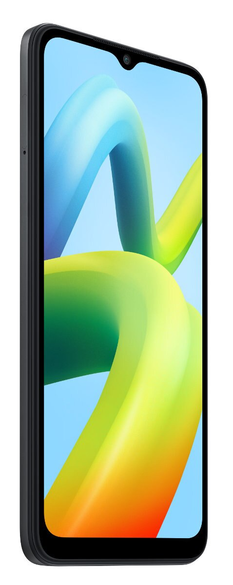 Czarny smartfon pokazujący kolorowe gradientowe tło na ekranie.