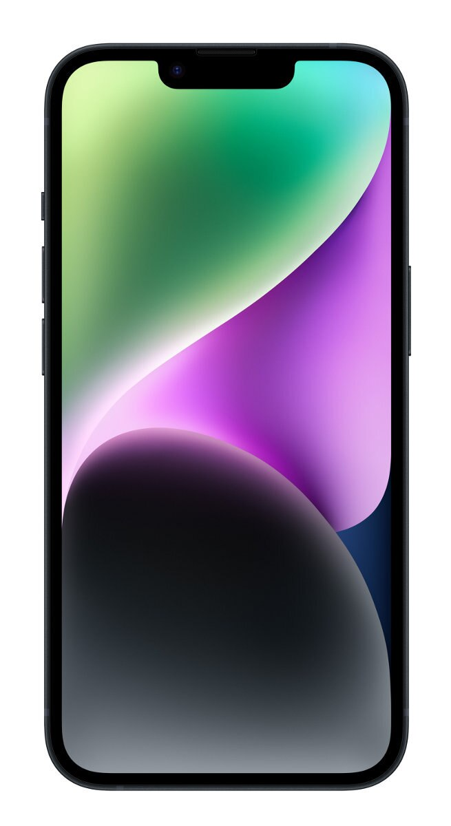 Smartfon z kolorową tapetą na białym tle.