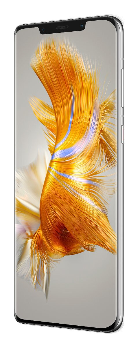 Smartfon ze złotym, abstrakcyjnym wyświetlaczem i srebrną ramką.