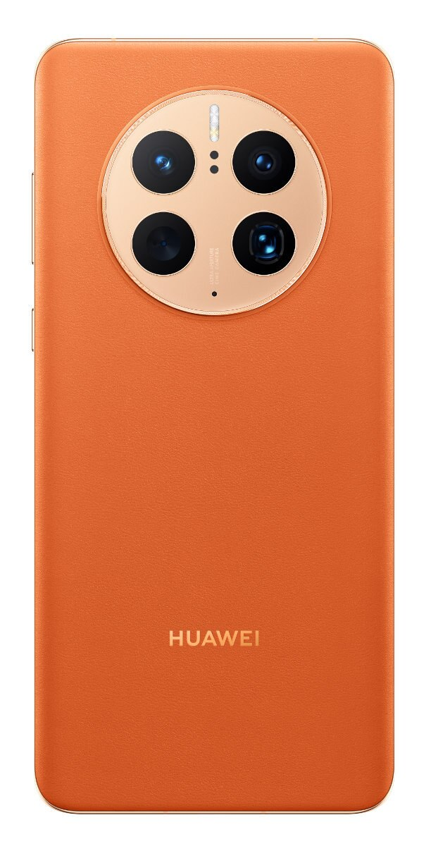 Widok z tyłu pomarańczowego smartfona z aparatami.