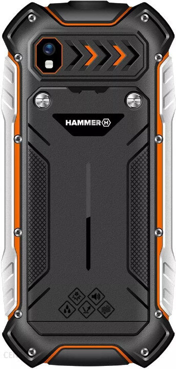 Wytrzymały tył telefonu z aparatem, teksturowaną konstrukcją i logo Hammer.