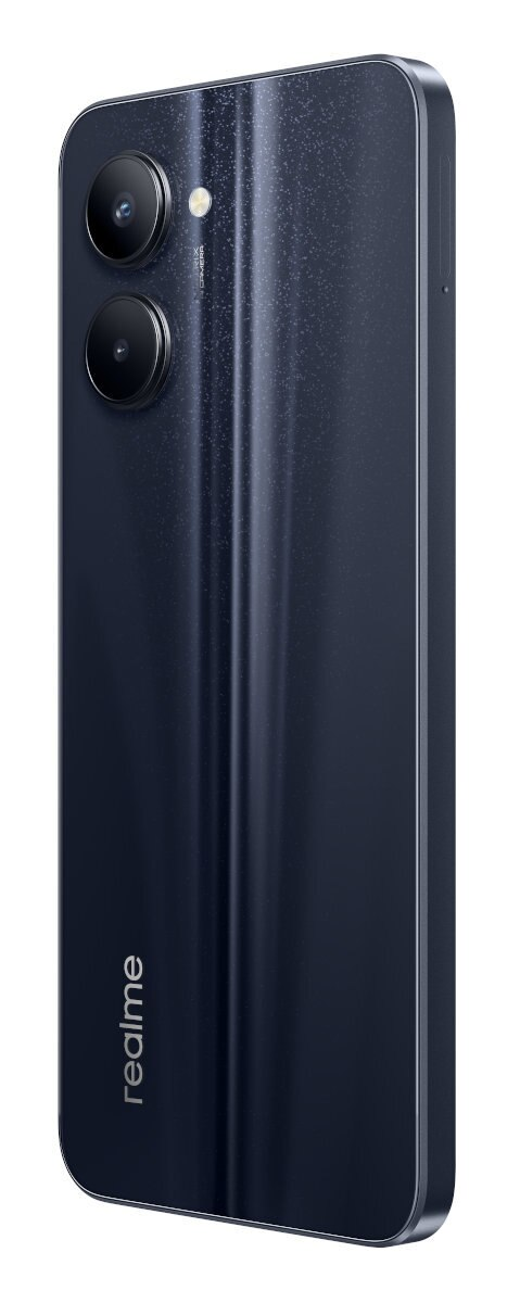 Tył smartfona, granatowy, z obiektywami aparatu. Logo Realme na dole.