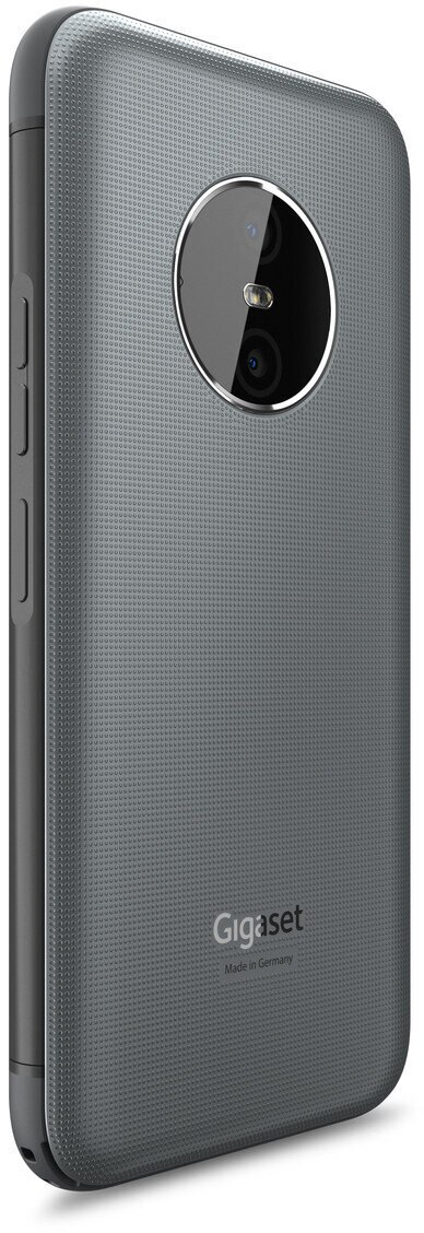 Tył szarego smartfona, z potrójnym aparatem i teksturowaną powierzchnią.