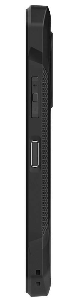 Widok z boku czarnego telefonu z przyciskami po prawej stronie.