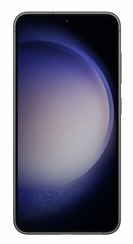 Ekran smartfona z fioletowym i białym abstrakcyjnym wzorem.