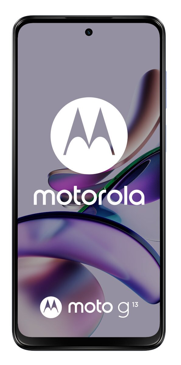 Widok z przodu czarnego telefonu Motorola z logo Motorola i napisem moto g13.