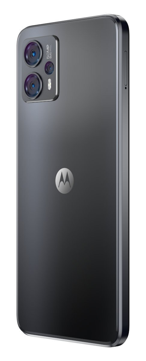 Tył ciemnoszarego telefonu Motorola z trzema aparatami i logo Motorola.