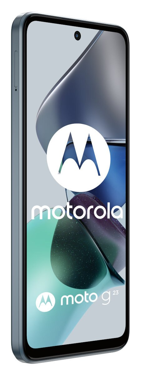 Telefon Motorola z logo i abstrakcyjnym tłem na ekranie.