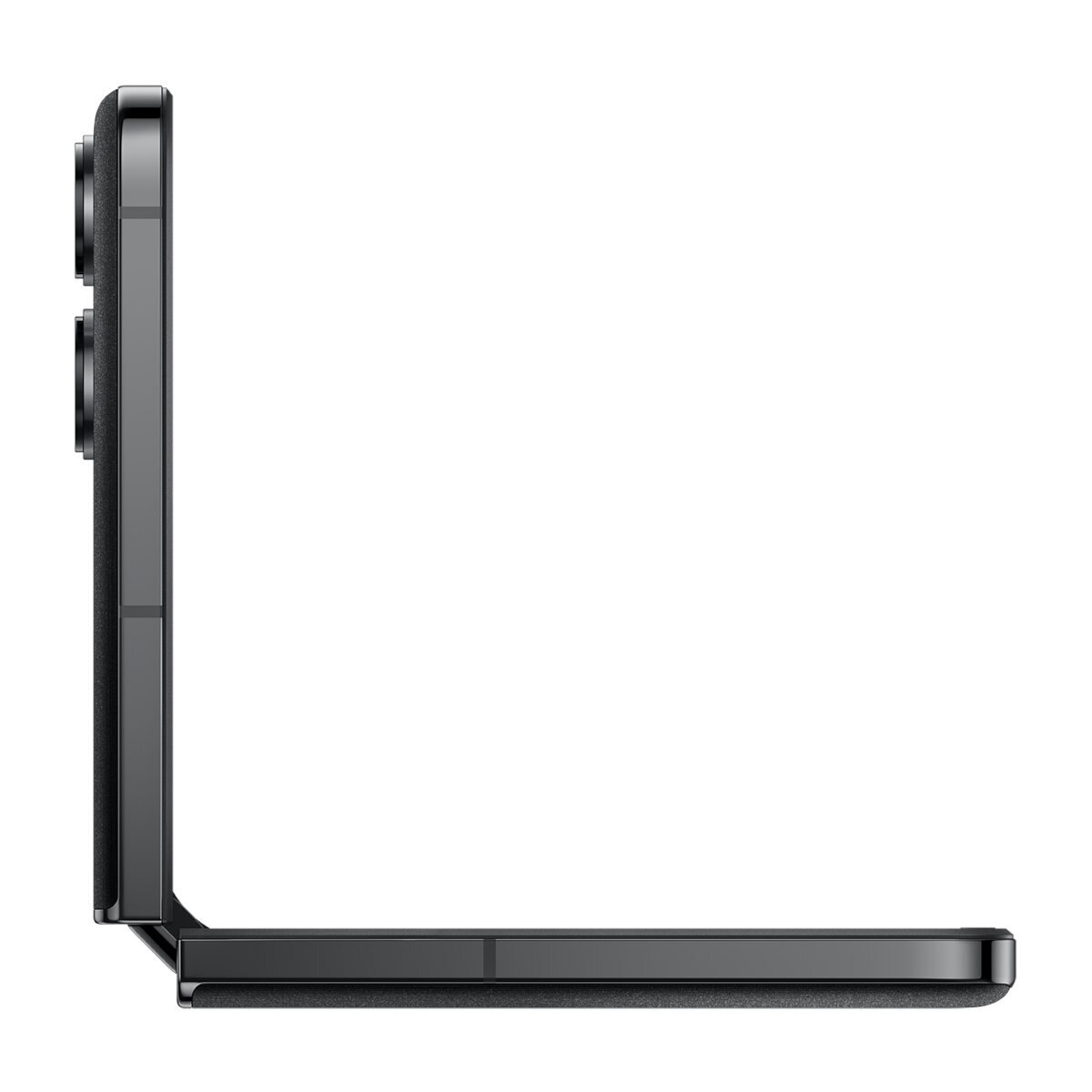 Czarny smartfon złożony pod kątem prostym, widok z boku.