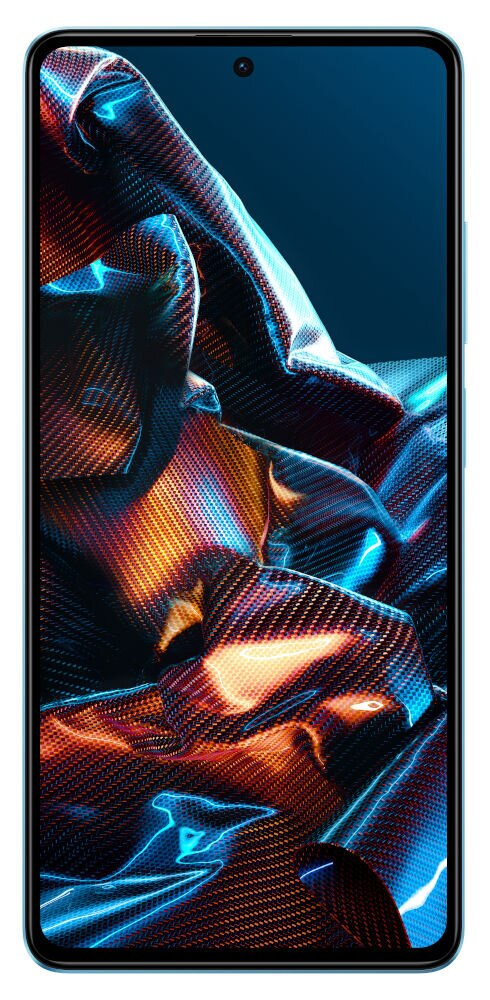 Pionowy obraz smartfona. Telefon pokazuje kolorowe, abstrakcyjne tło.