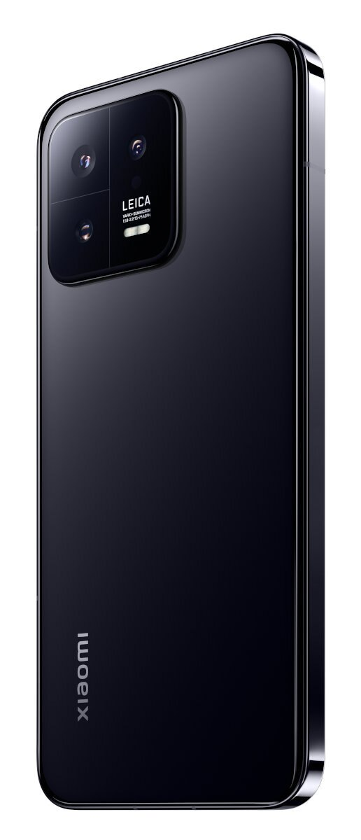 Widok z tyłu ciemnego telefonu z trzema aparatami i logo Leica. Poniżej napis Xiaomi.