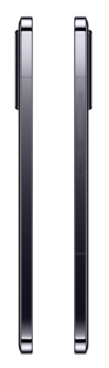 Profil boczny czarnego smartfona pokazujący przyciski i port ładowania.