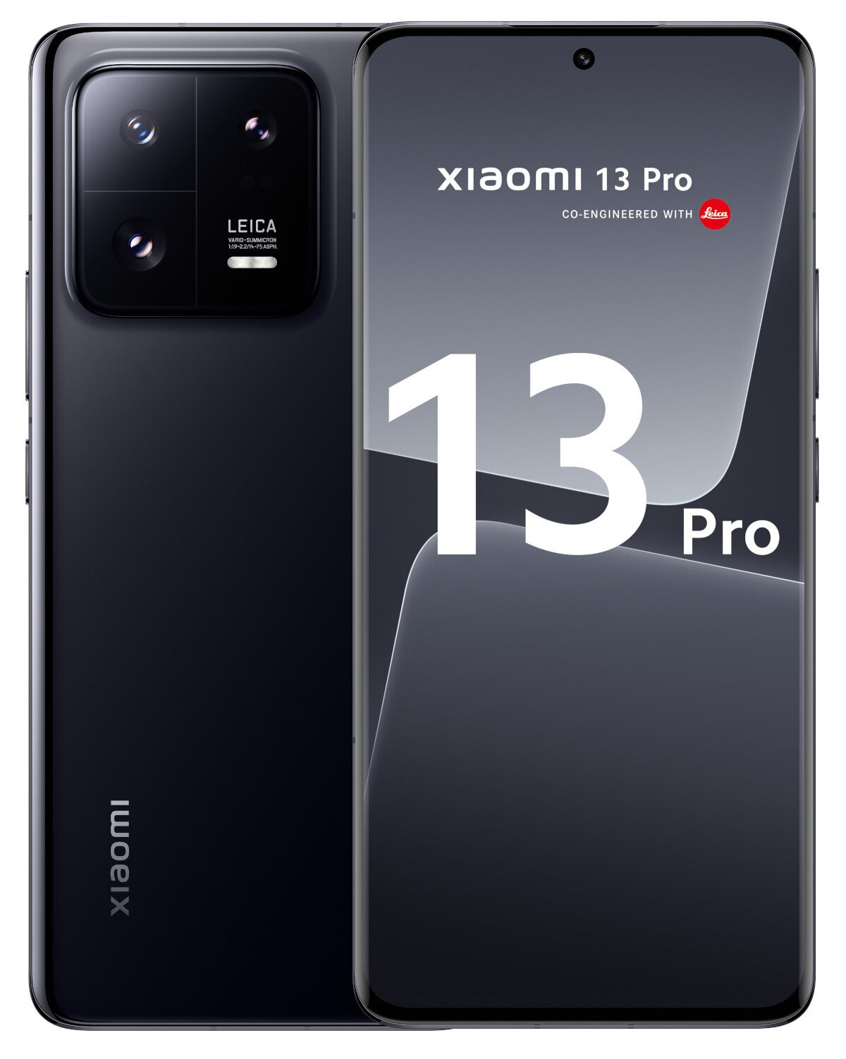 Telefon Xiaomi 13 Pro. Czarny tył, czarny ekran. Tekst: Leica.