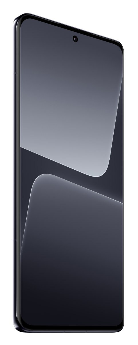 Czarny smartfon z zakrzywionym ekranem, widok z boku. Ekran wyświetla gradient.