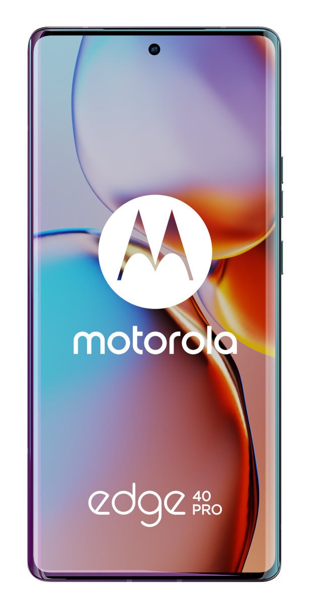 Smartfon Motorola Edge 40 Pro. Ekran z logo Motorola, gradientem i designem krawędzi.