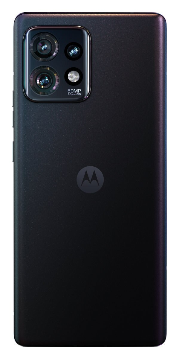Czarny tył telefonu z aparatami i logo Motorola. Widoczny tekst aparatu 50MP.