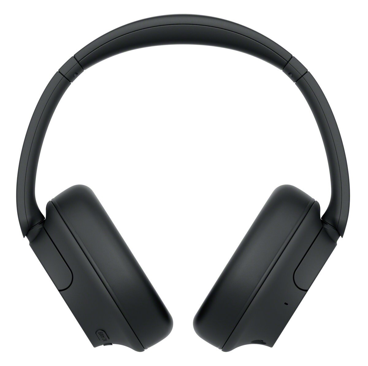 Czarne słuchawki, widok z góry. Muszle słuchawek są skierowane w stronę widza.