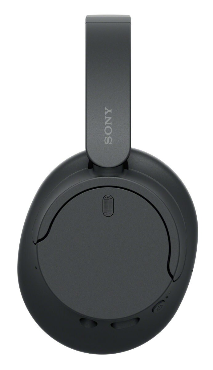 Czarne słuchawki Sony, widok z góry. Widoczne logo Sony.