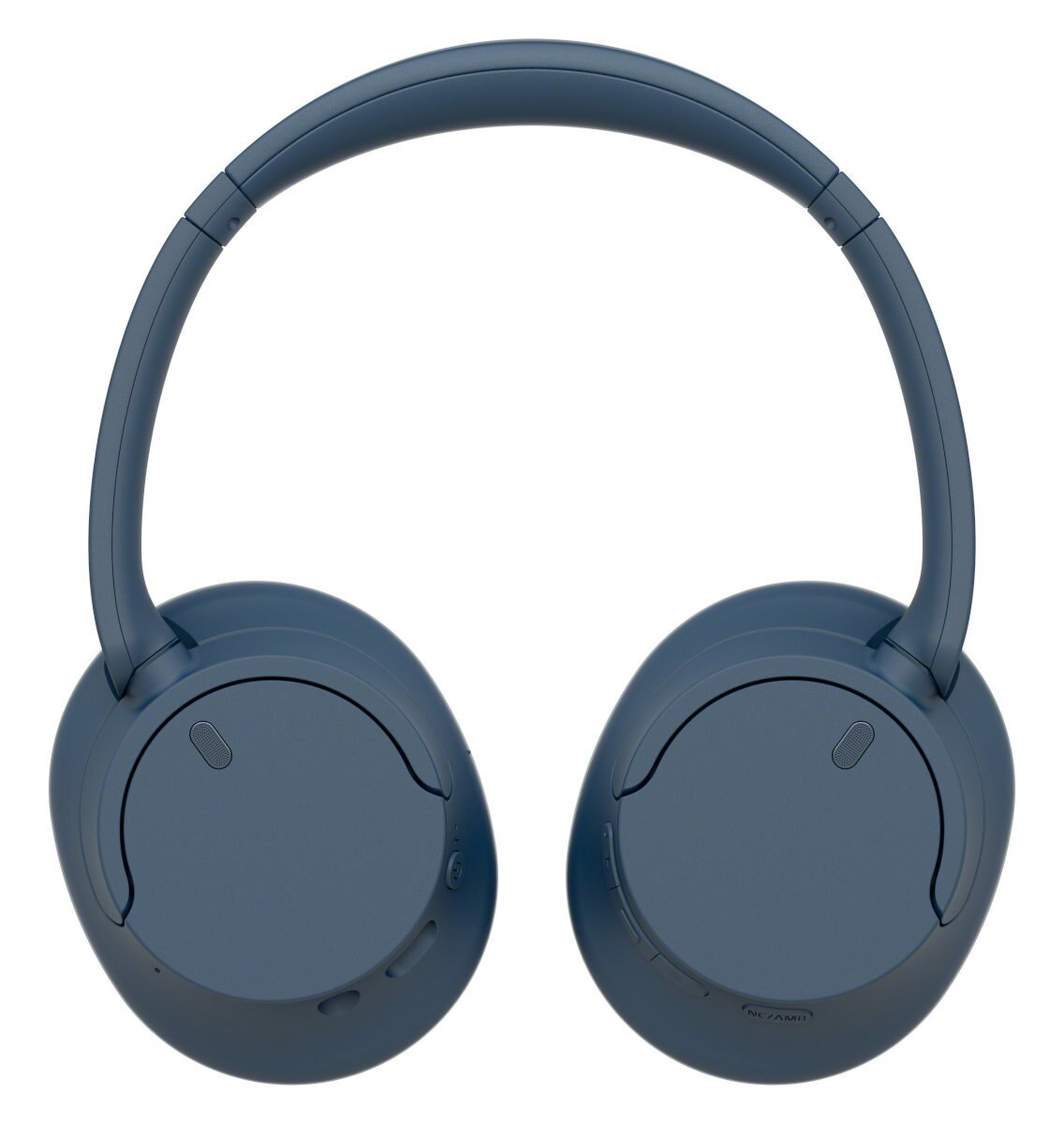 Niebieskie słuchawki z zakrzywionym pałąkiem.