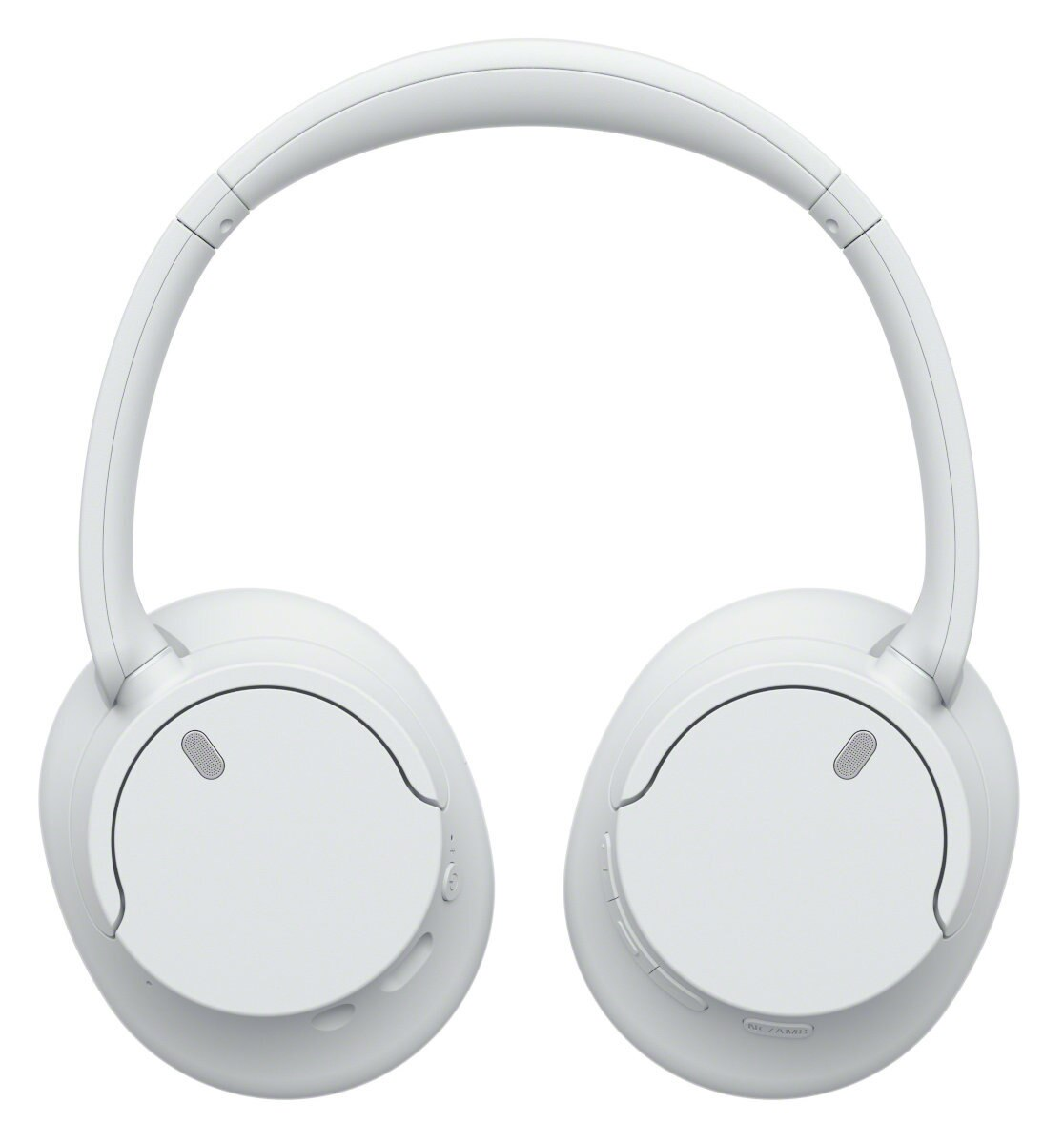 Białe słuchawki nauszne z zakrzywionym pałąkiem. Wyizolowane na białym tle.