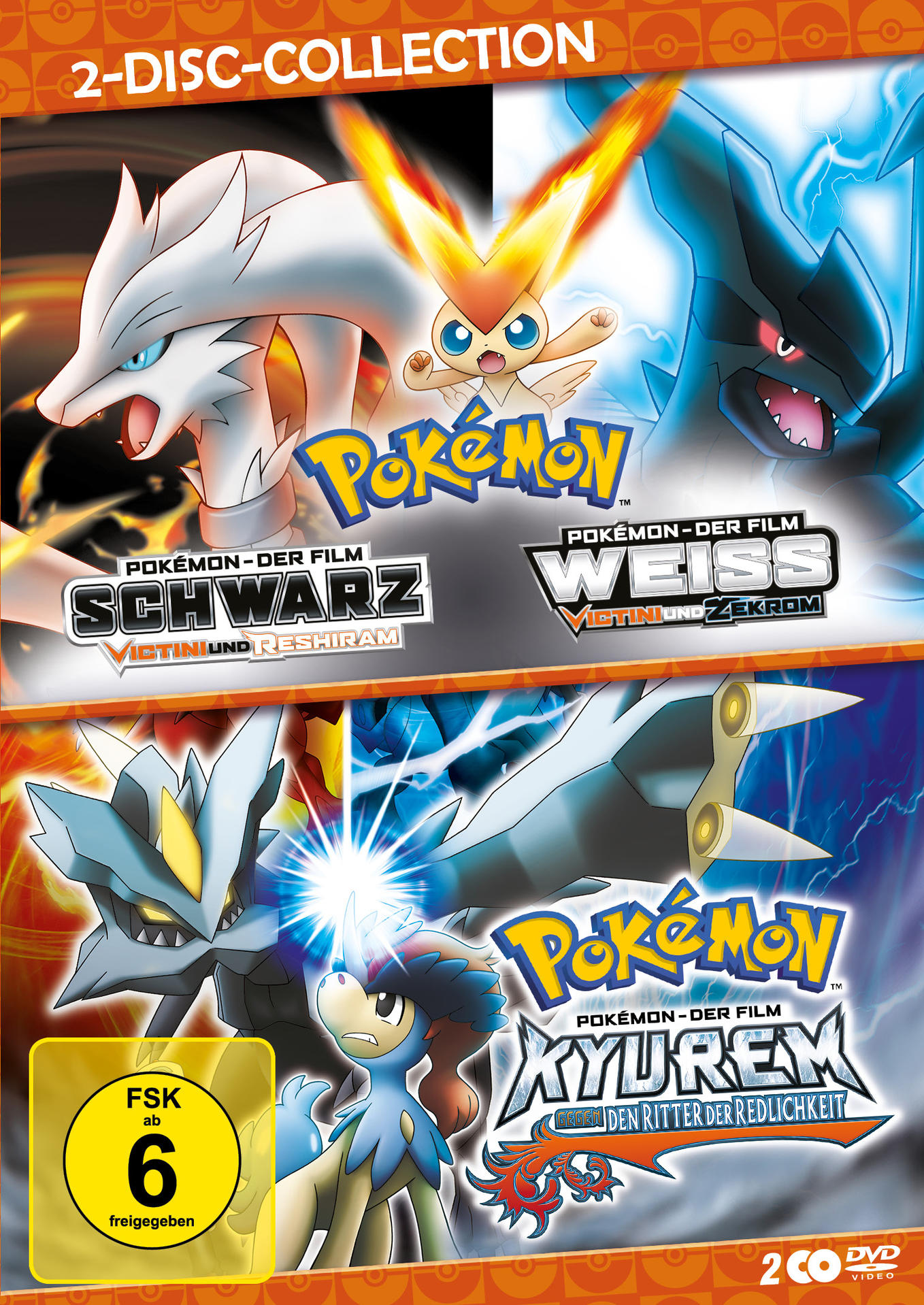 DVD-Hülle für Pokémon-Filme: Schwarz, Weiß und Kyurem. Zeigt Pokémon-Charaktere.