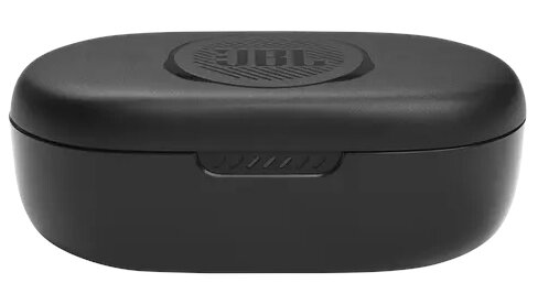 Zamknięte, czarne, owalne etui na słuchawki.