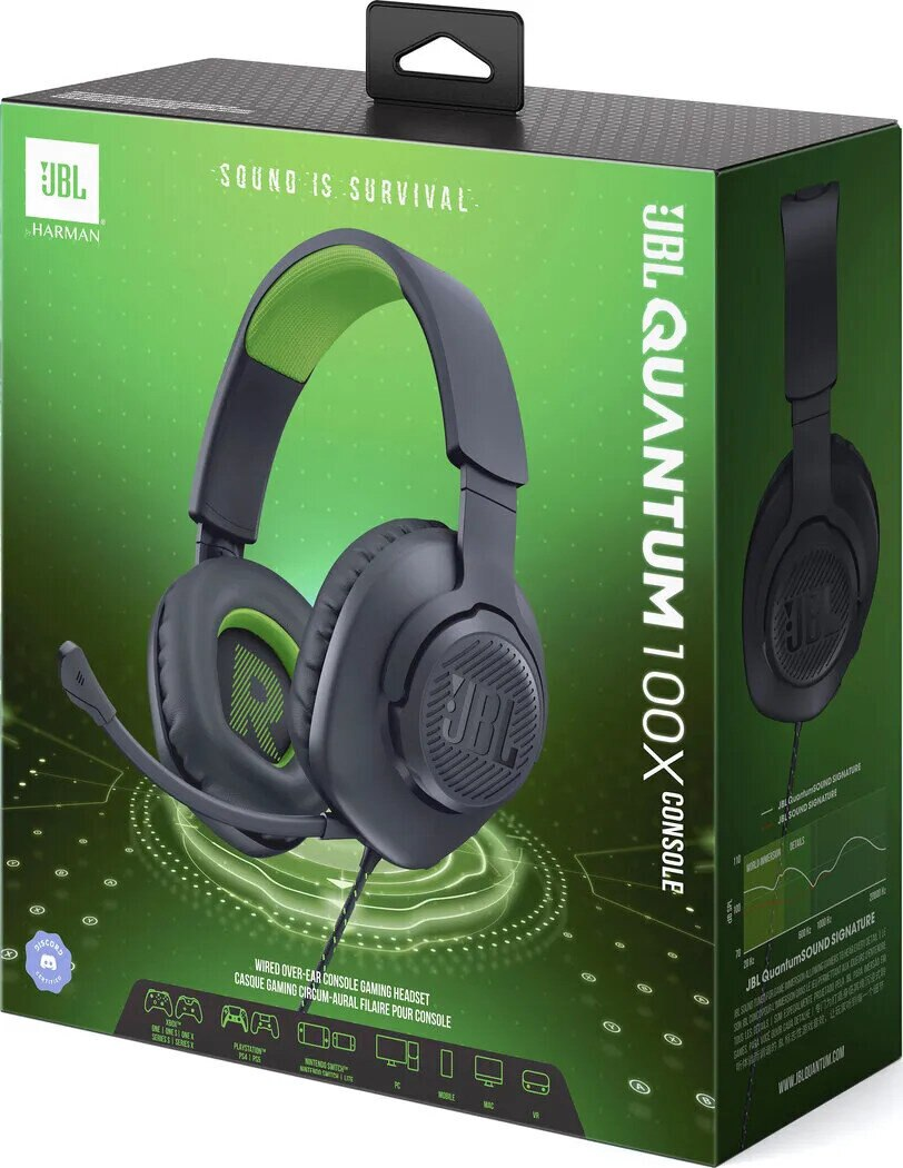 Słuchawki przewodowe JBL Quantum 100X Czarny - zielony