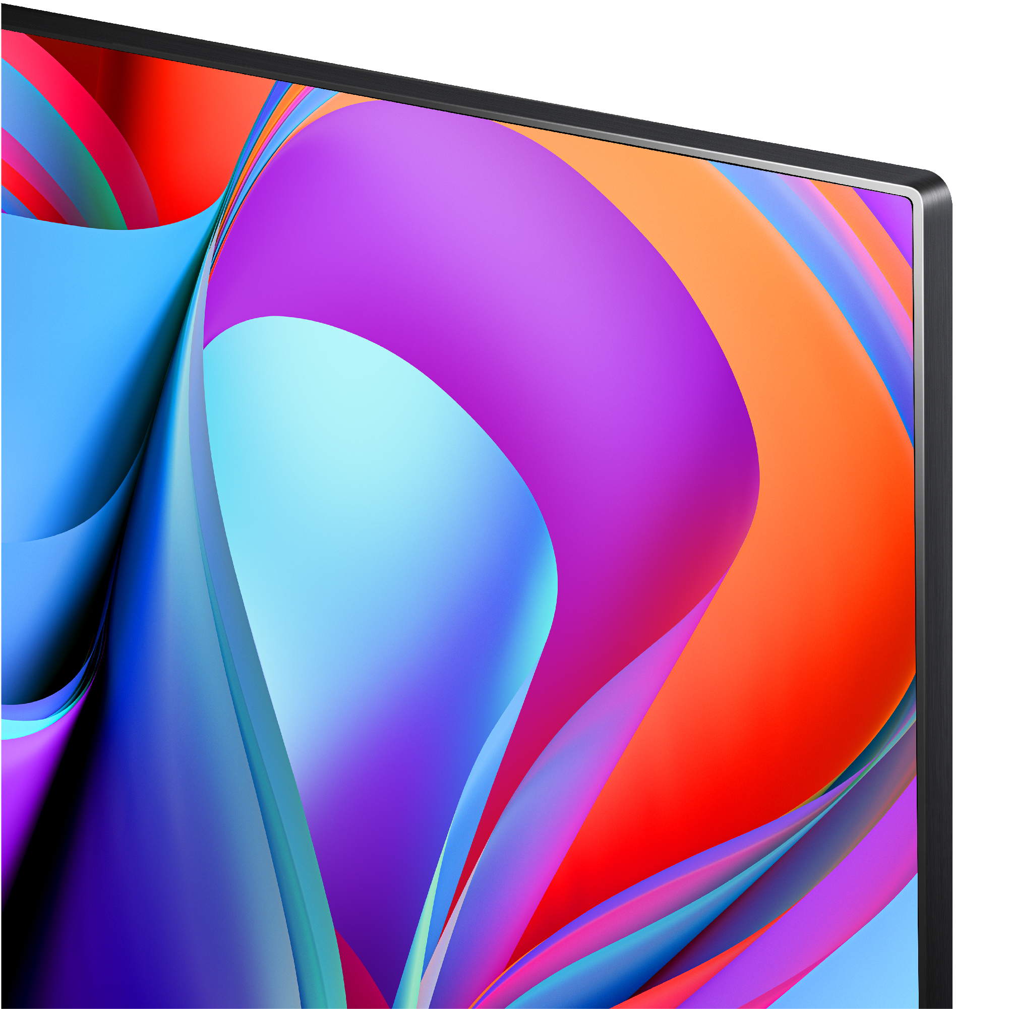 Primer plano del borde de una pantalla con un diseño abstracto colorido en la pantalla.