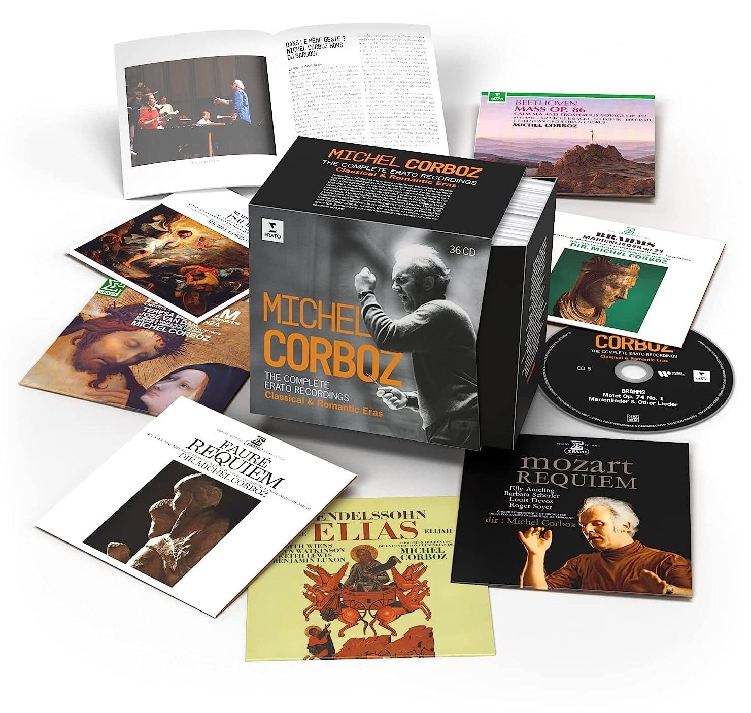 CD-k és füzetek gyűjteménye, középső dobozzal: Michel Corboz, The Complete Erato Recordings.