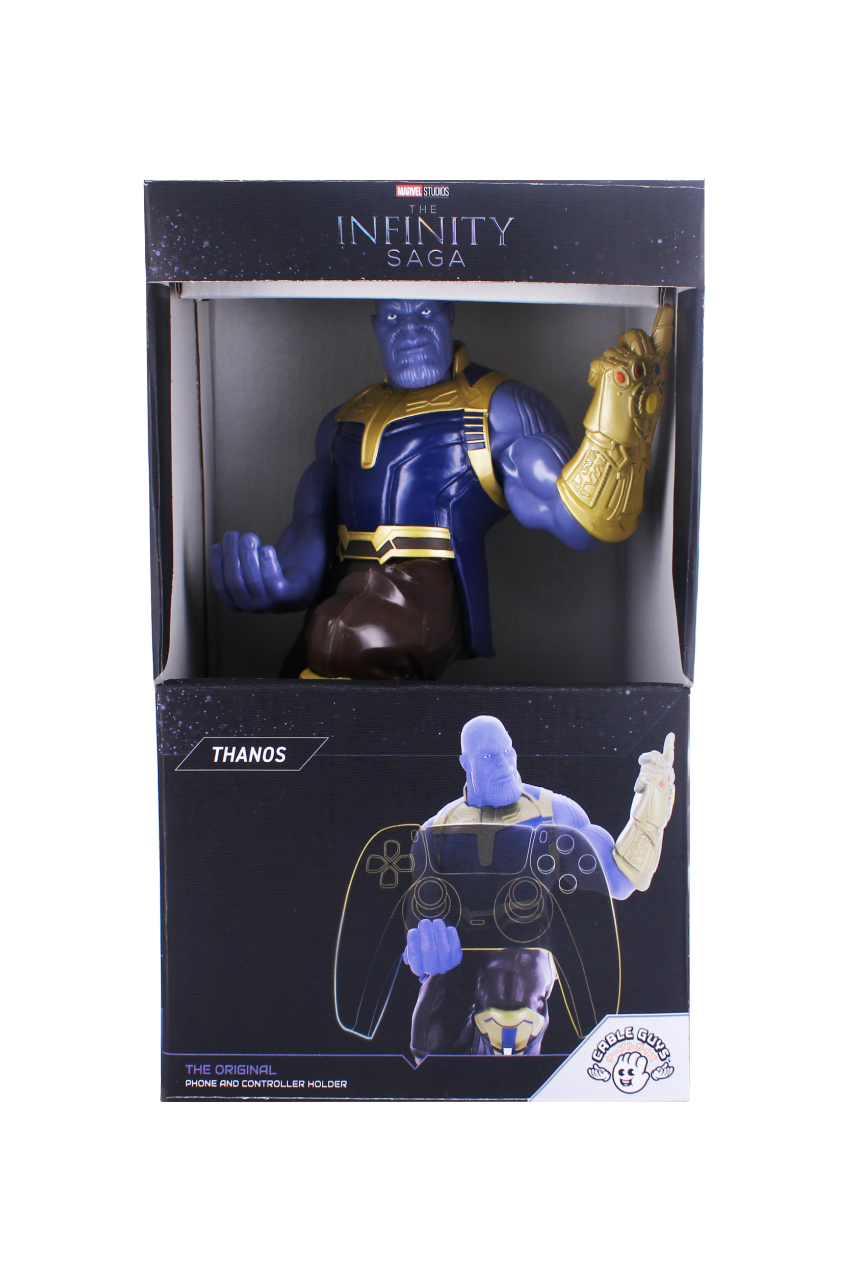 Thanos-Spielfigur in einer Box. Enthält einen Controller-Halter unten.