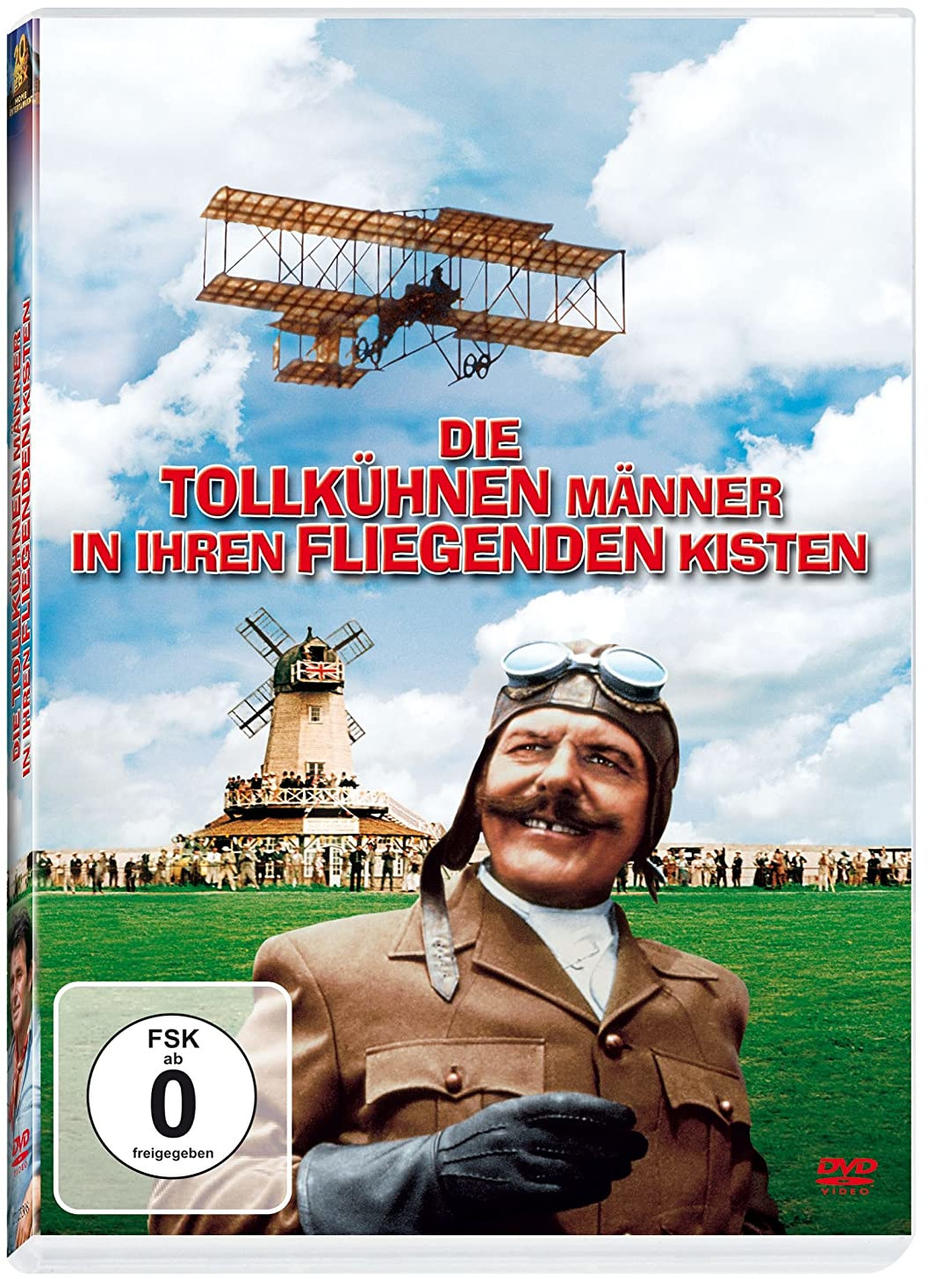 Ein Filmplakat mit einem Flugzeug am Himmel und einem Mann mit Helm.