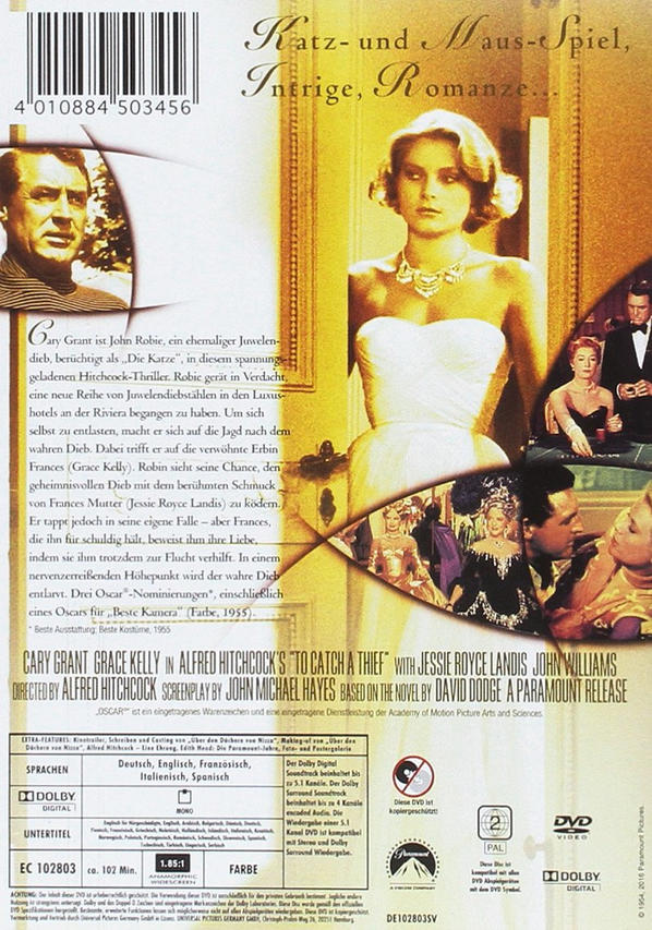 DVD-Cover für 'Über den Dächern von Nizza'. Cary Grant und Grace Kelly sind auf dem Cover zu sehen. Der Hintergrund ist golden.
