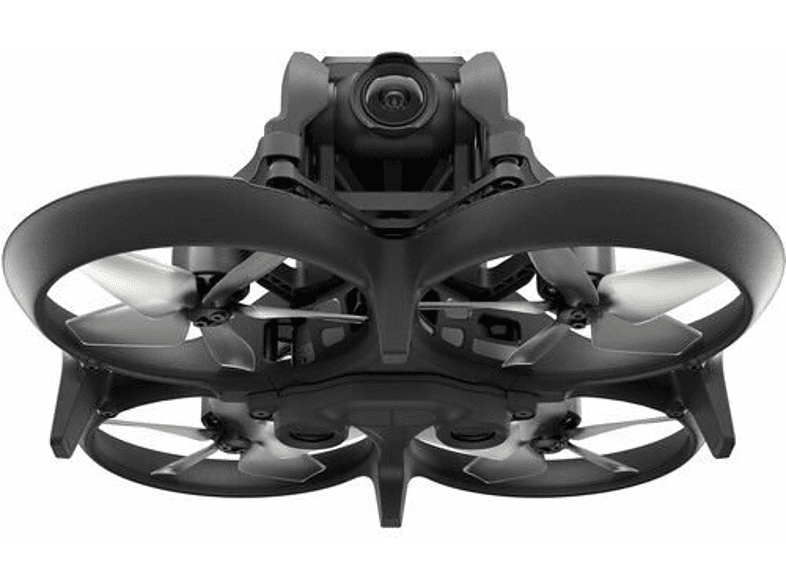 Dört pervaneli, kamerası ve siyah çerçevesi olan siyah drone.