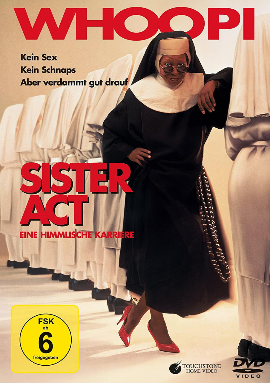 Whoopi Goldberg als Nonne auf einem DVD-Cover. Text: Sister Act.