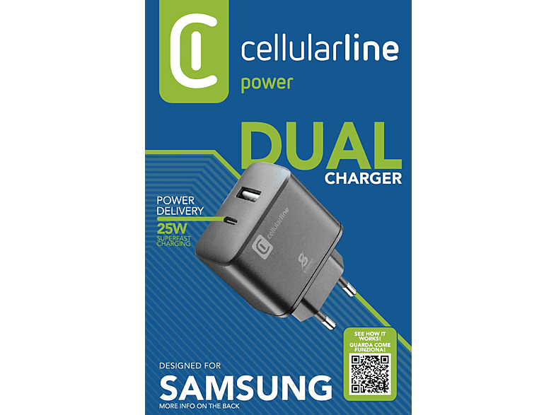 CELLULARLINE Samsung 25W Dual Port Super Fast Şarj Adaptörü Siyah_1