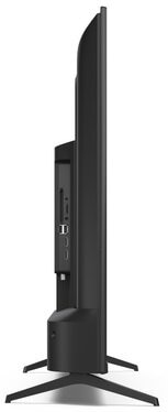 Widok z boku czarnego, nowoczesnego telewizora.