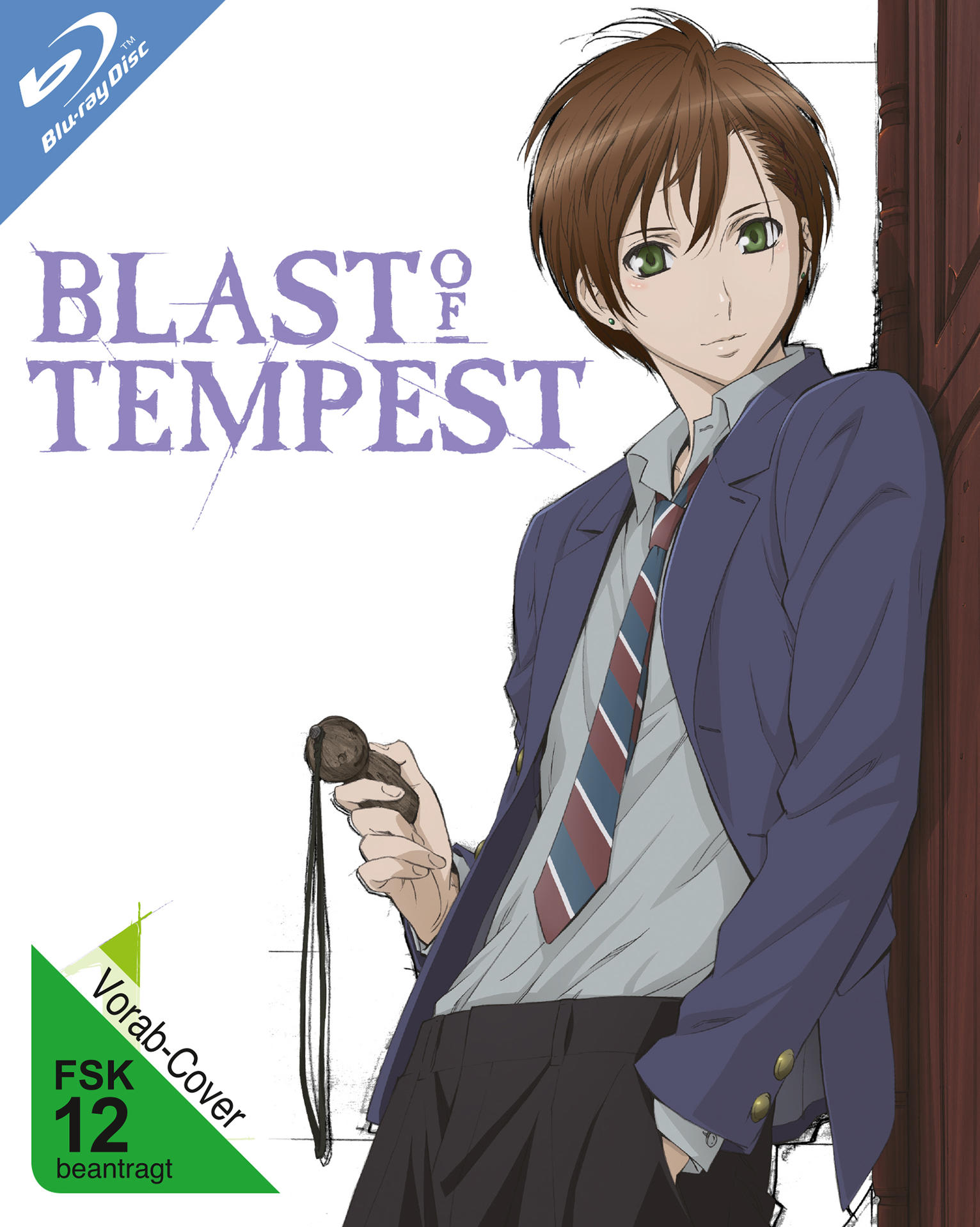 Anime-Cover mit einem Jungen, der eine Uhr hält, mit Text: BLAST OF TEMPEST, auf weißem Hintergrund.