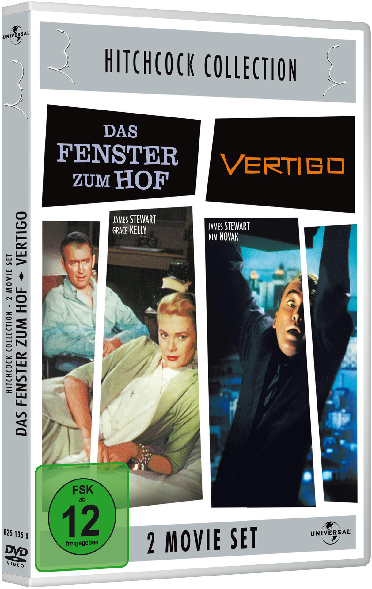 DVD-Hülle mit Filmplakaten für 'Vertigo' und 'Das Fenster zum Hof'.