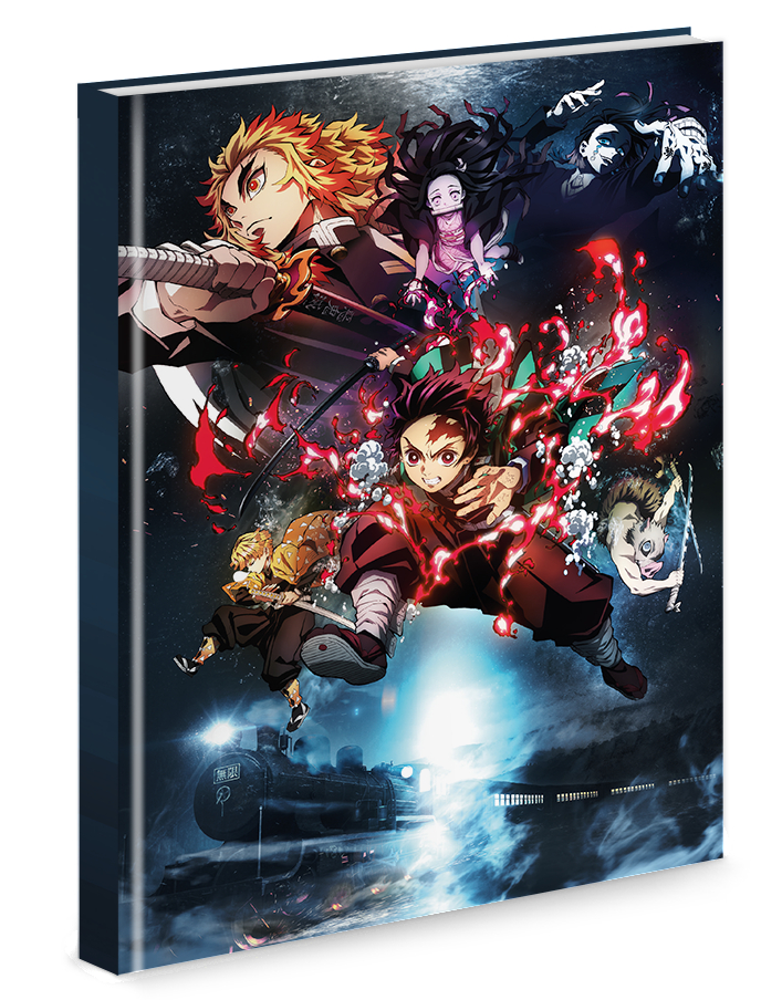 Buchcover: Anime-Charaktere, Zug und dunkler Hintergrund.