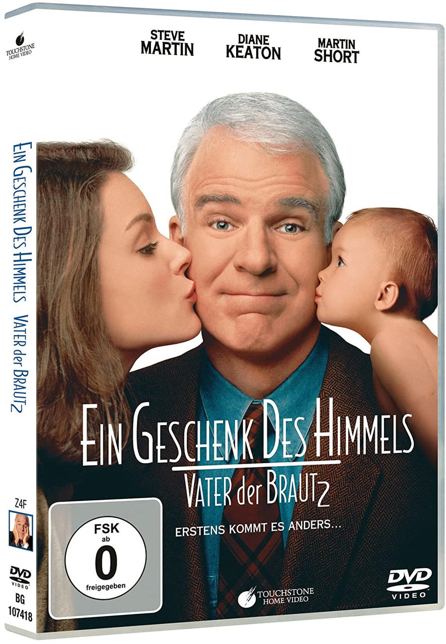 DVD-Cover: Ein Mann wird von einer Frau und einem Baby geküsst, mit Text.
