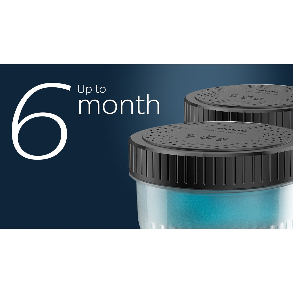 Dwa cylindryczne pojemniki z czarnymi pokrywkami. Tekst brzmi: "Do 6 miesięcy".