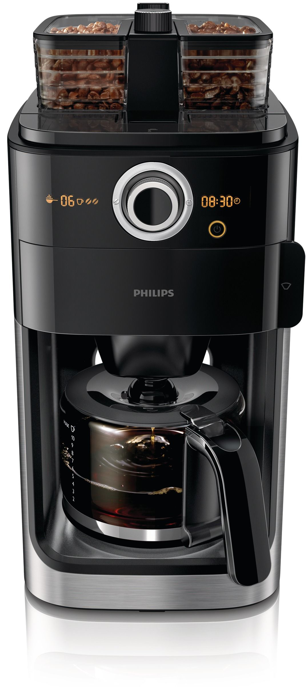PHILIPS  Percolateur Double Grind and Brew (HD7769/00) - Machine à café - Capacité (réservoir d'eau): 1,2 l - Type de pot: Verre - Durée de maintien au chaud 2 h - Noir