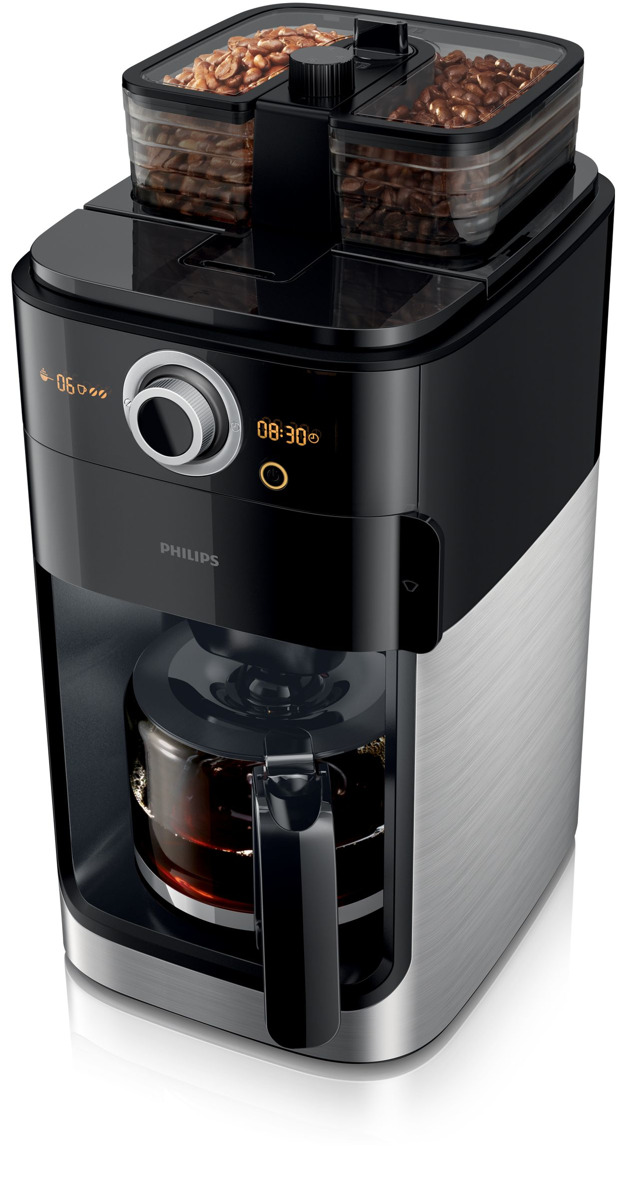PHILIPS  Percolateur Double Grind and Brew (HD7769/00) - Machine à café - Capacité (réservoir d'eau): 1,2 l - Type de pot: Verre - Durée de maintien au chaud 2 h - Noir