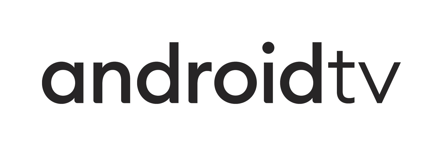Logo Android TV en noir et blanc, sur fond blanc.