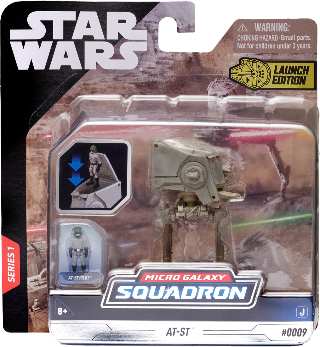 Star Wars AT-ST Micro Galaxy Squadron játékcsomag. Egy kis AT-ST és egy pilótafigura benne.