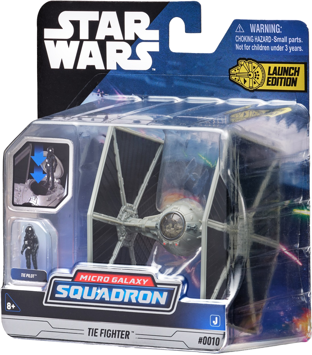 Star Wars Micro Galaxy Squadron Tie Fighter játék csomagolásban. Tartalmaz egy Tie pilóta figurát.