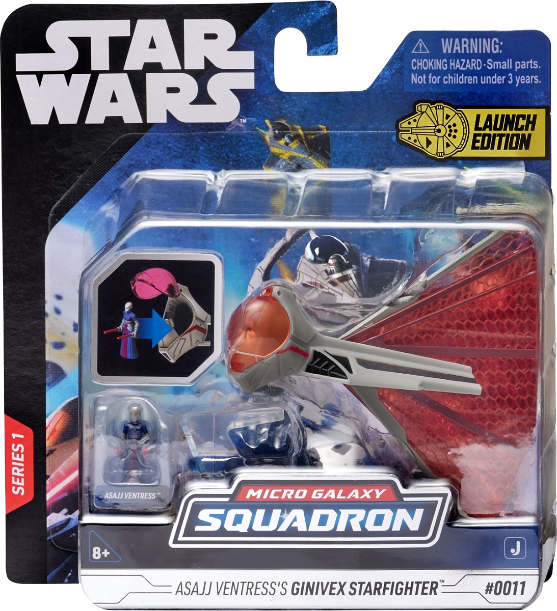 Star Wars játékcsomagolás Asajj Ventress Ginivex Starfighterével. Tartalmaz egy kis figurát.