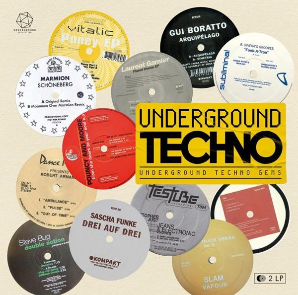 Underground Techno Schallplattensammlung mit vielen Vinylplatten.