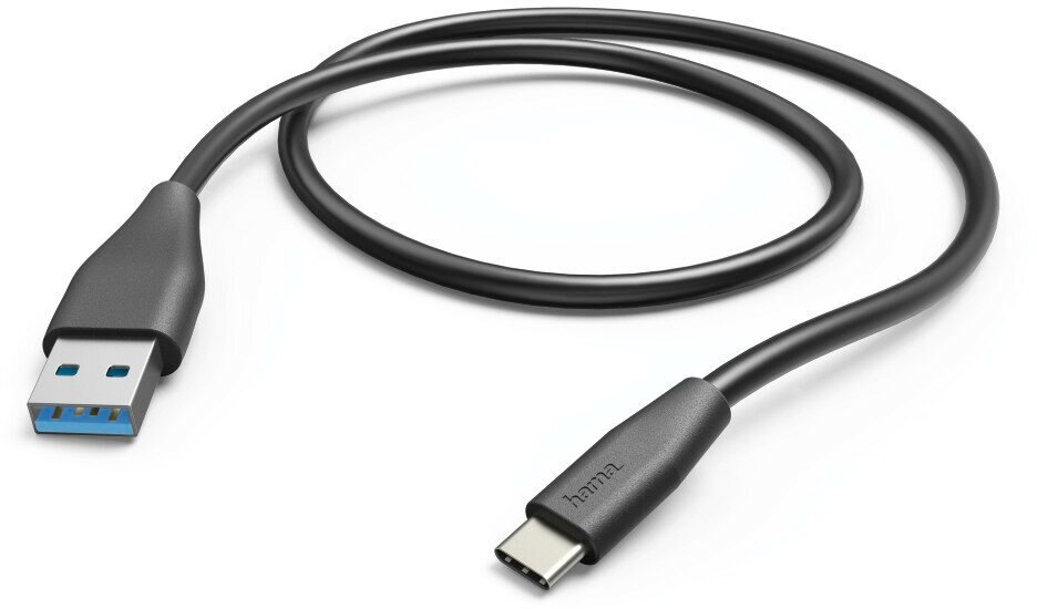 Czarny kabel USB-C do USB-A na białym tle.