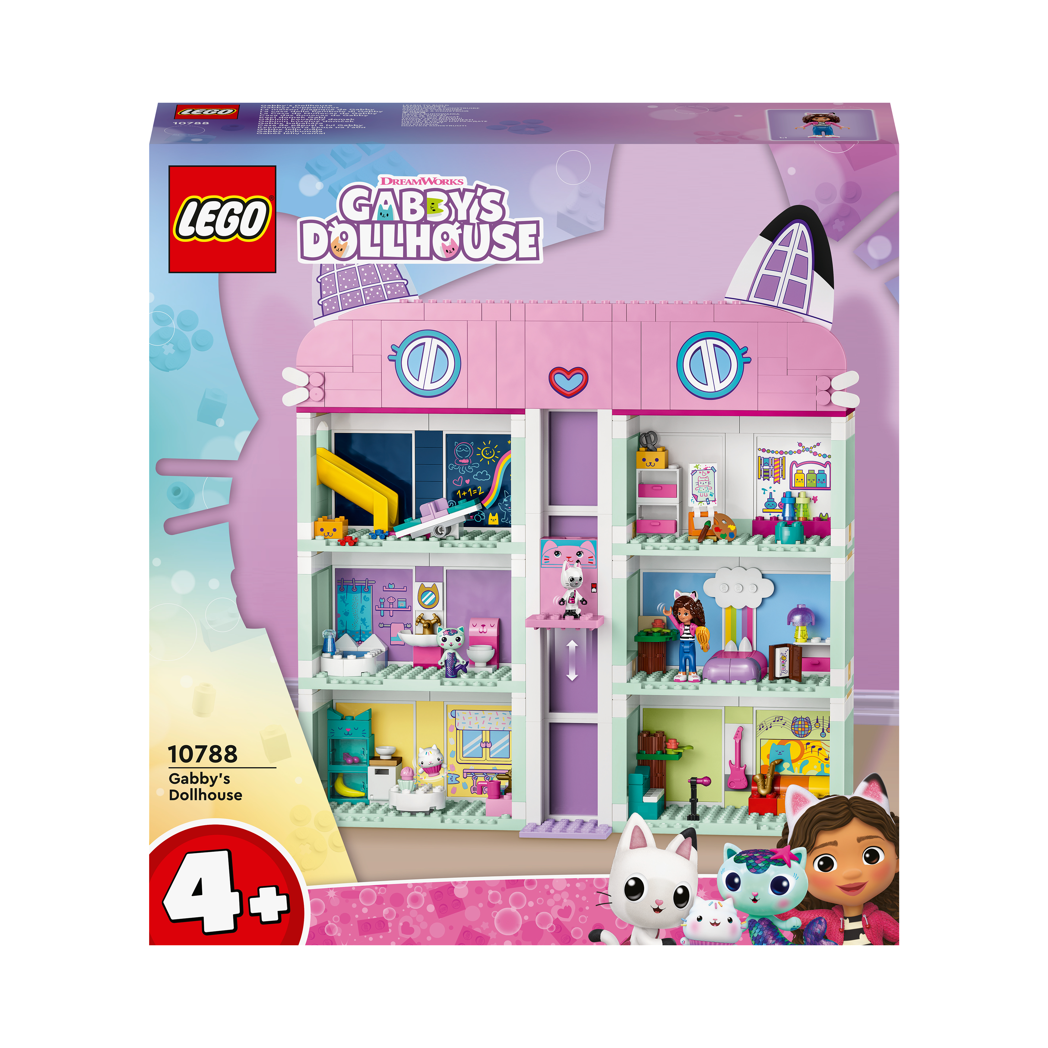 Lego Gabby's Puppenhaus Box. Zeigt ein Puppenhaus, Gabby, Pandy und andere Charaktere ab 4+ Jahren.